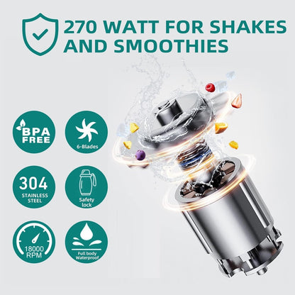 270 Watt Rechargeable Portable Blender USB-C Capable Of Crushing Ice - Tongjing