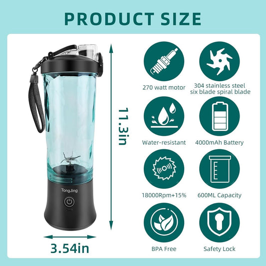 270 Watt Rechargeable Portable Blender USB-C Capable Of Crushing Ice - Tongjing