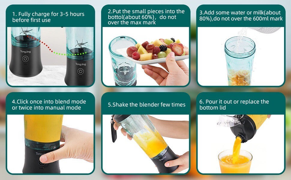 270 Watt Rechargeable Portable Blender USB-C Capable Of Crushing Ice - Tongjing