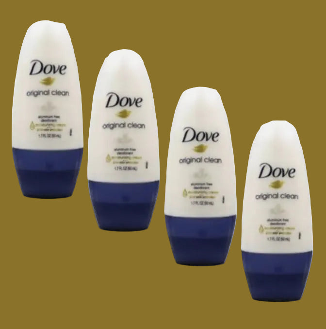 Four bottles of Dove original clean deodorant 
