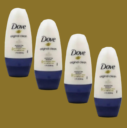 Four bottles of Dove original clean deodorant 
