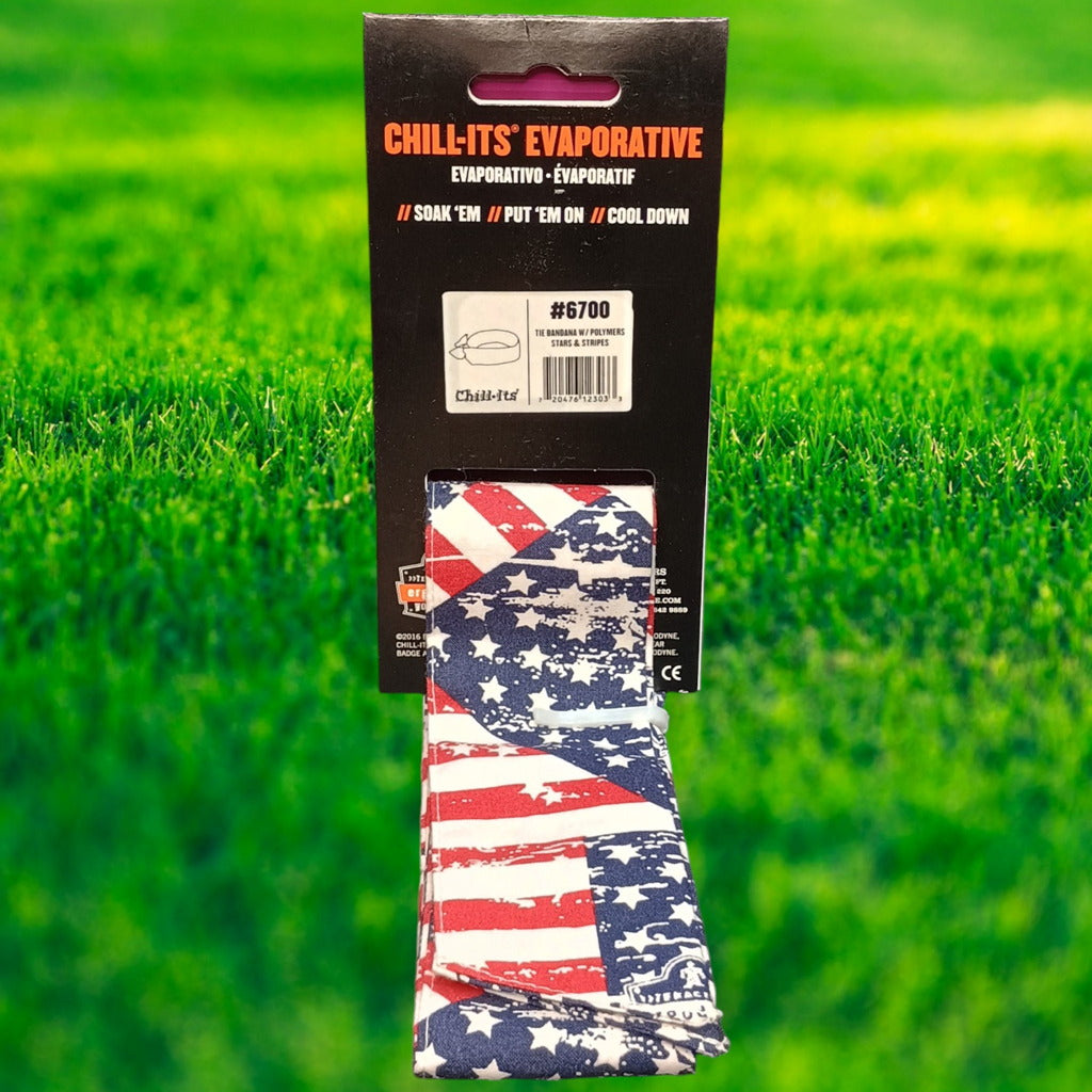 Unisex One Size Ergodyne Chill-Its 6700 Evaporative Cooling Tie Bandana Stars and Stripes New