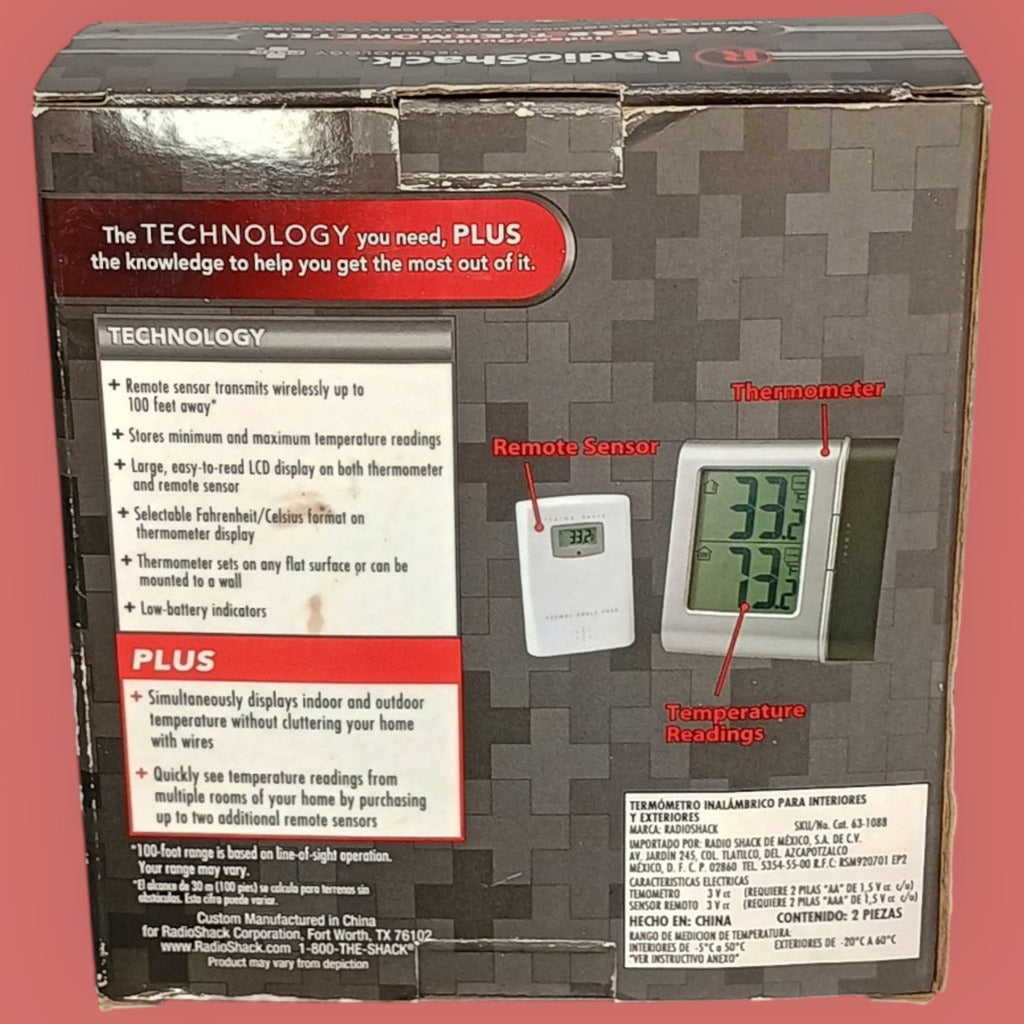 RadioShack Wireless Indoor Outdoor Thermometer Cat No 63-1088 New Old Stock