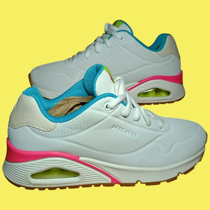 Skechers UNO “Stand On Air” Sneakers – White/Teal/Pink (Women’s 6.5)