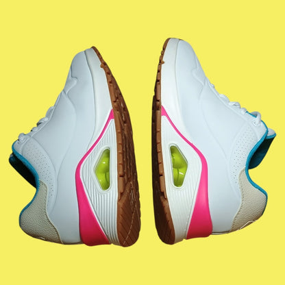 Skechers UNO “Stand On Air” Sneakers – White/Teal/Pink (Women’s 6.5)
