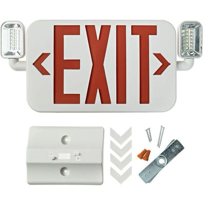 Emergency Exit Sign | Hardwired Battery Backup Adjustable LED Lights | White Red