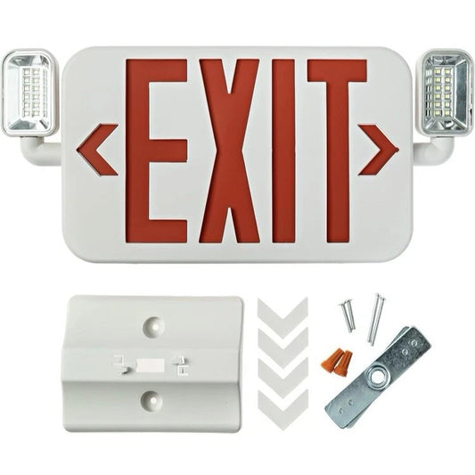 Emergency Exit Sign | Hardwired Battery Backup Adjustable LED Lights | White Red