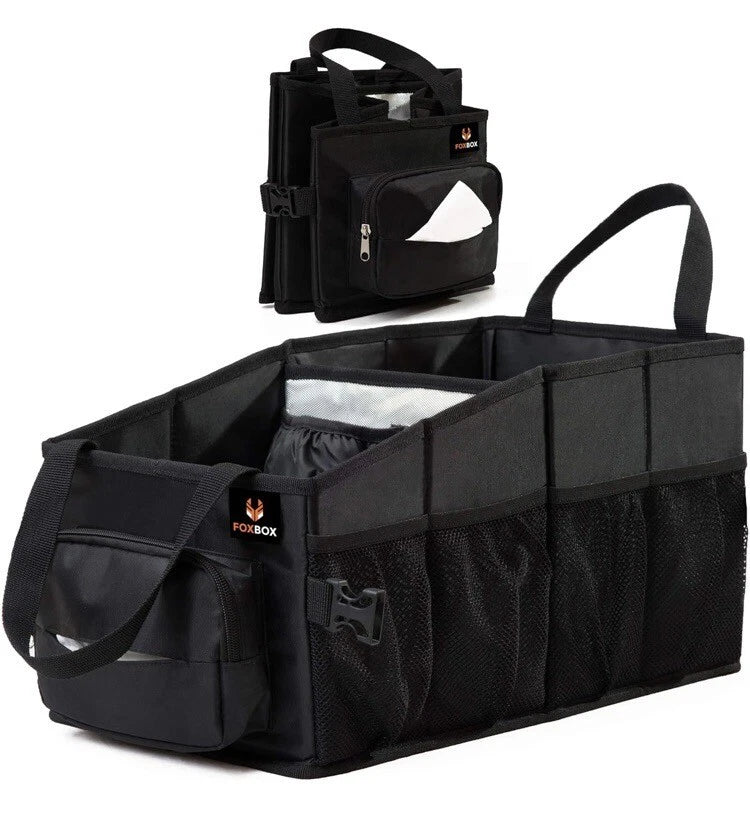FoxBoxUSA Front Seat Car and SUV Trunk Storage Organizer Black
