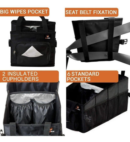 FoxBoxUSA Front Seat Car and SUV Trunk Storage Organizer Black