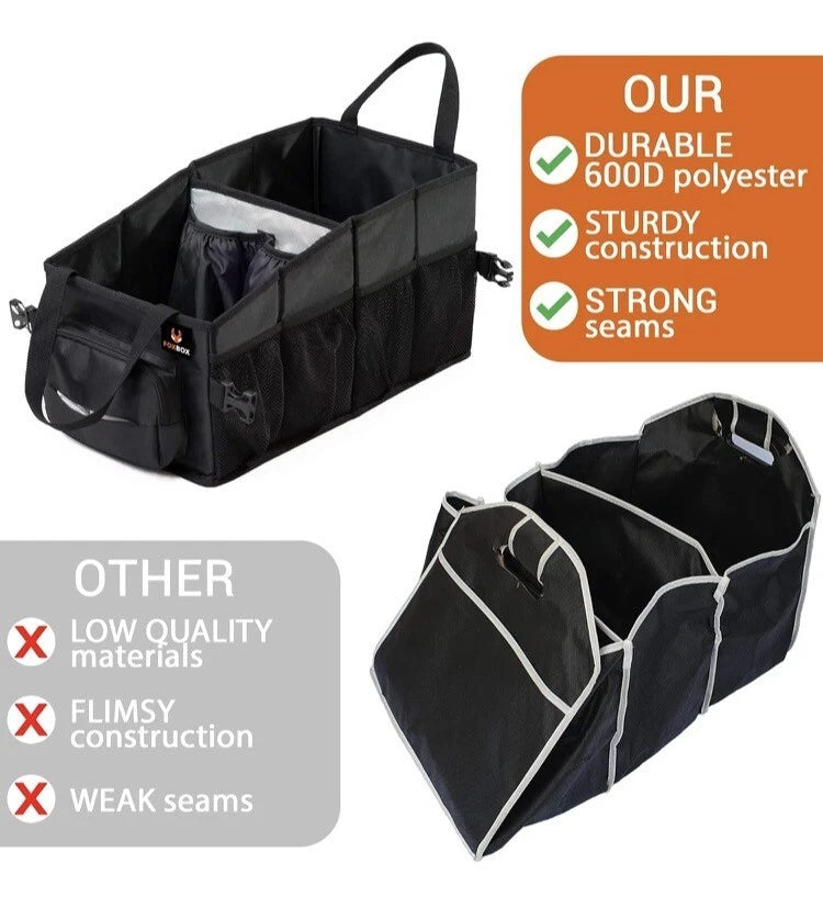 FoxBoxUSA Front Seat Car and SUV Trunk Storage Organizer Black