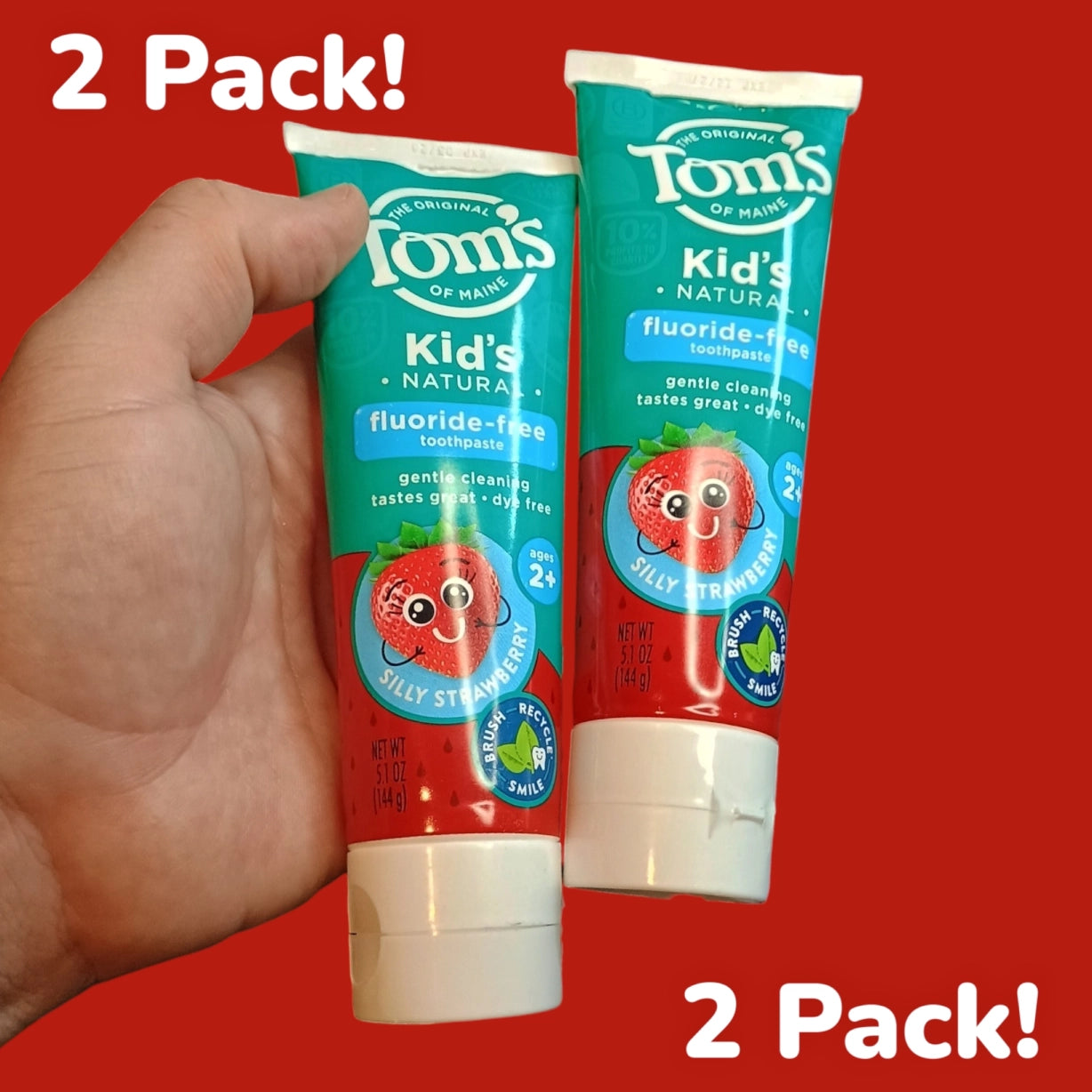 (2 Pack) Tom's of Maine Kid's Fluoride-Free Toothpaste, Silly Strawberry