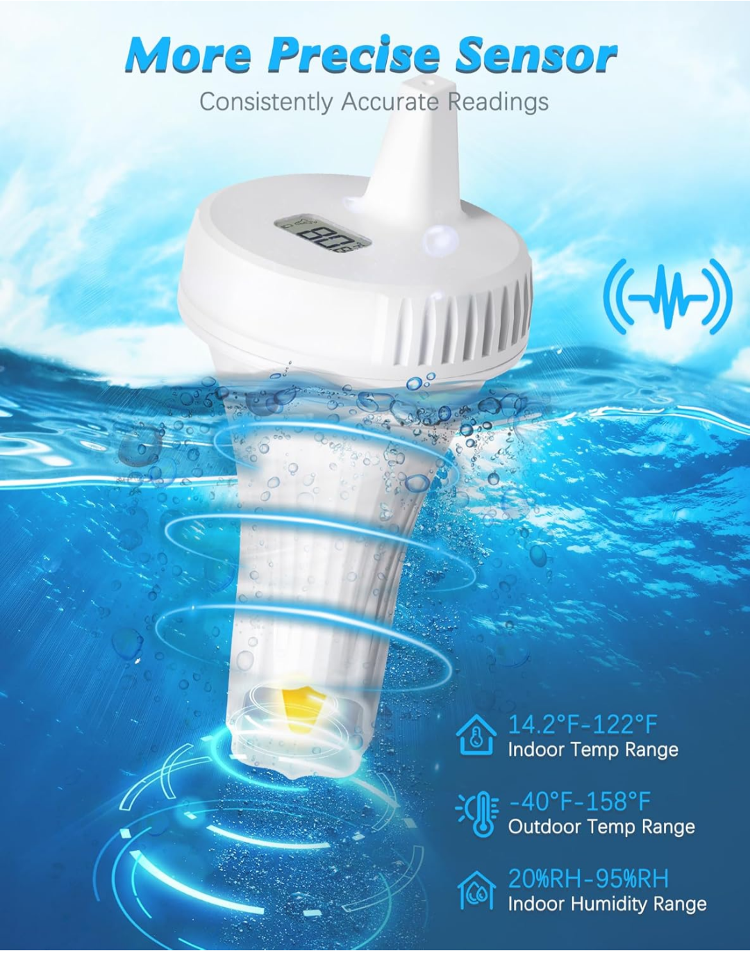 Grillum Wireless Floating Pool Thermometer IPX8 Waterproof Digital Monitor New Open Box