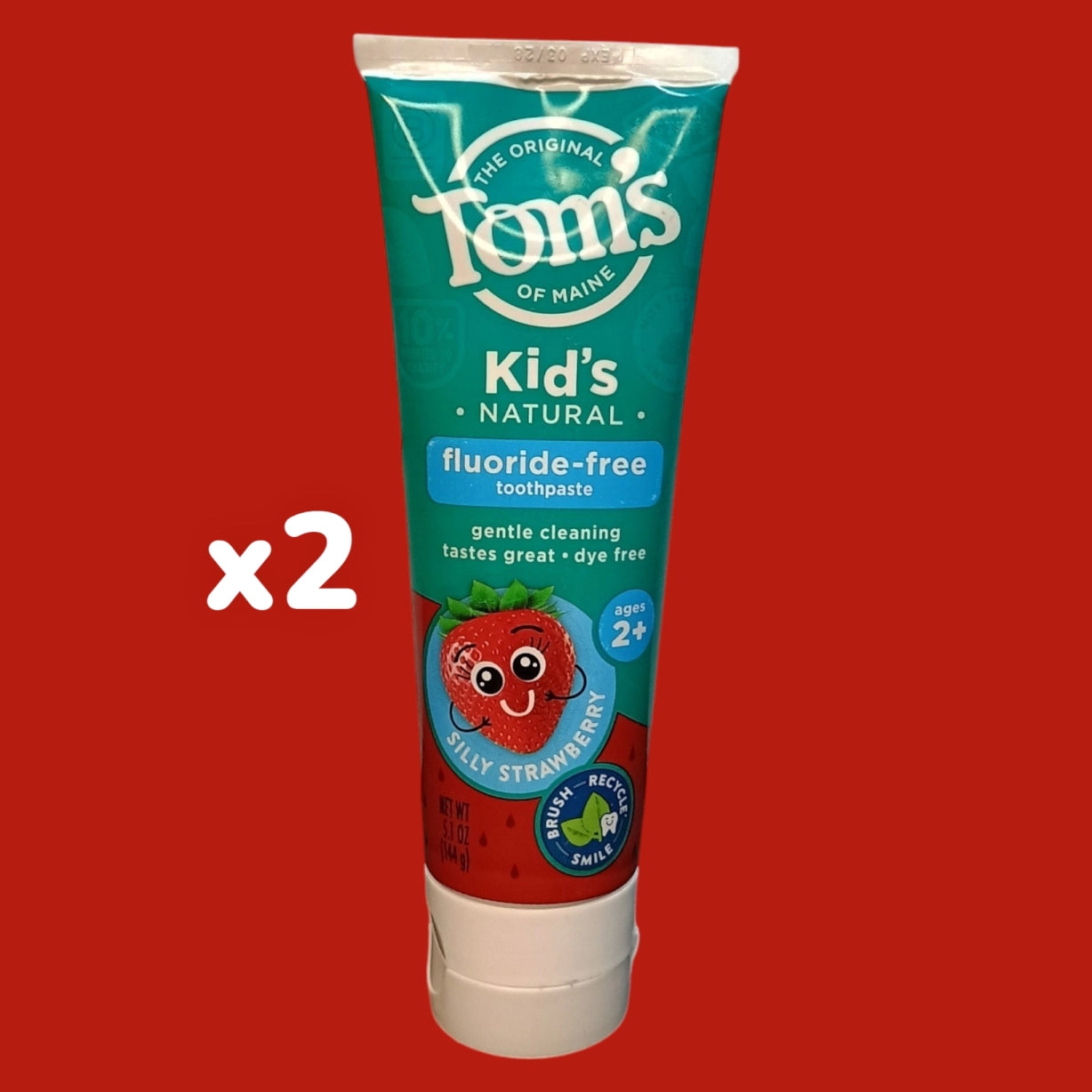 (2 Pack) Tom's of Maine Kid's Fluoride-Free Toothpaste, Silly Strawberry