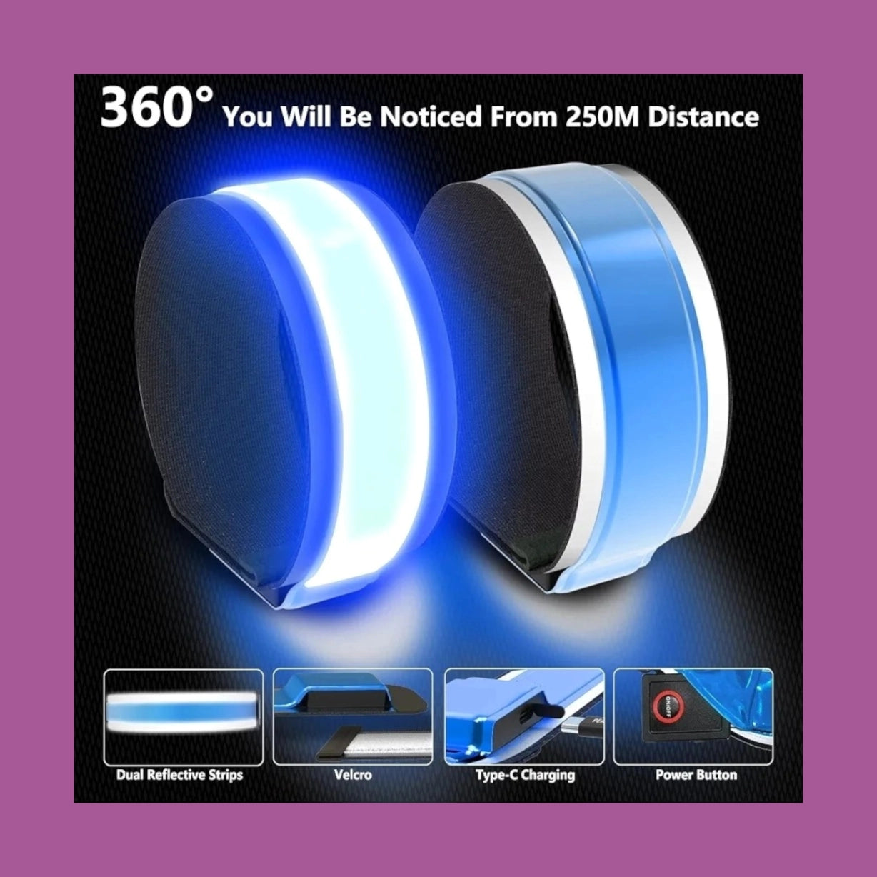 2-Pack USB-C Rechargeable LED Reflective Safety Armbands (Colors Vary)
