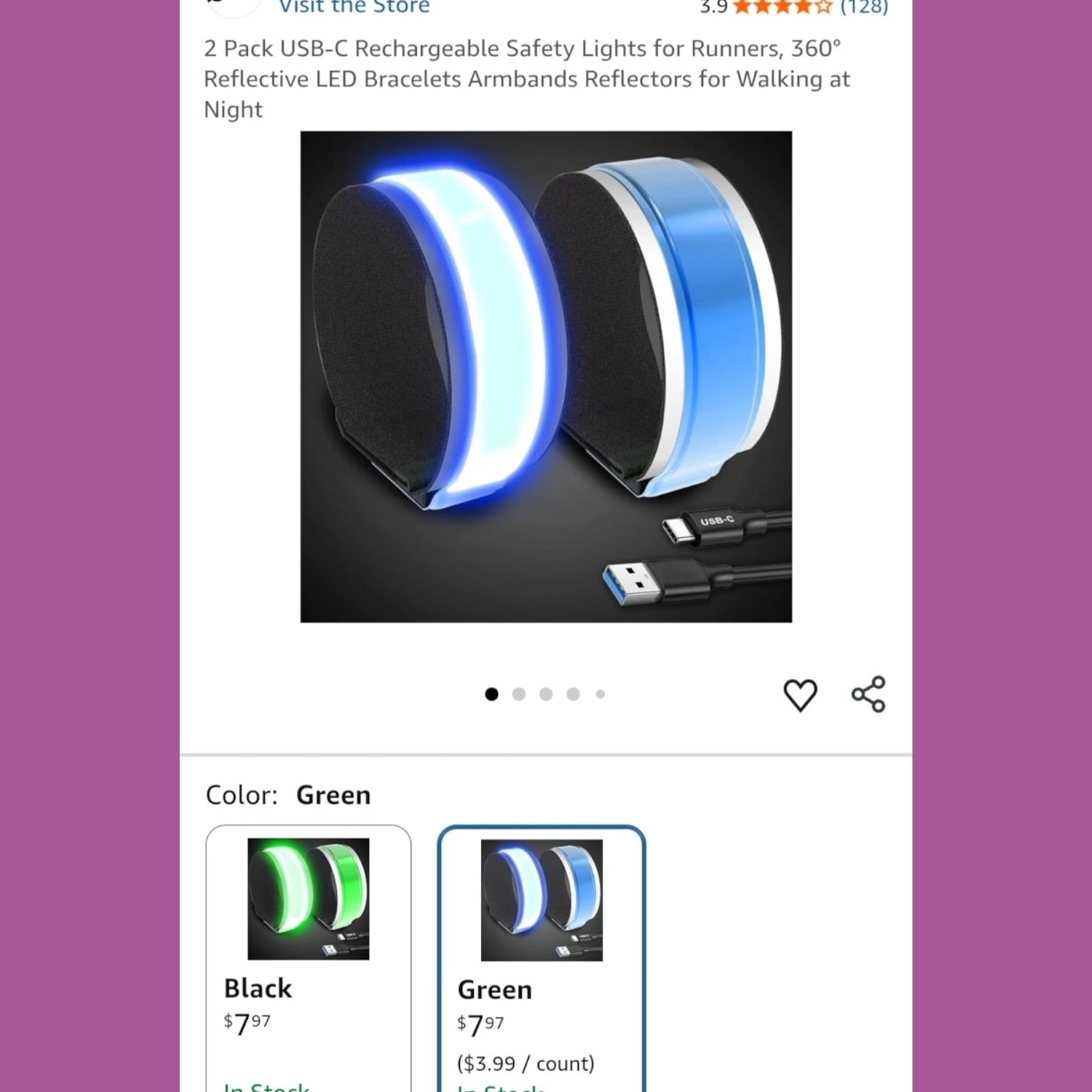 2-Pack USB-C Rechargeable LED Reflective Safety Armbands (Colors Vary)