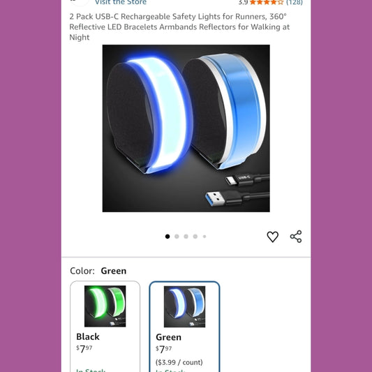 2-Pack USB-C Rechargeable LED Reflective Safety Armbands (Colors Vary)