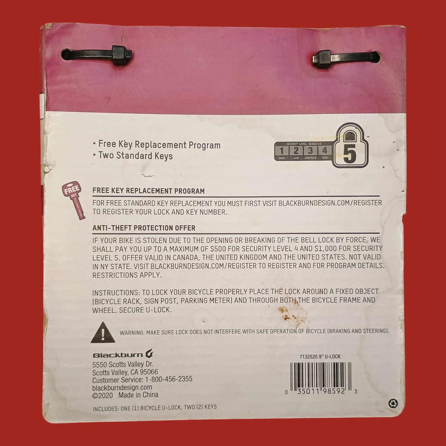 Blackburn 9" U-Lock Bike Lock (Brand New)