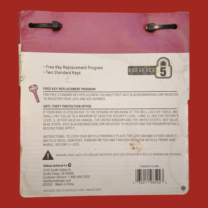 Blackburn 9" U-Lock Bike Lock (Brand New)