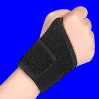 Black wrist support brace on a person's wrist