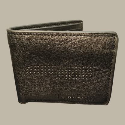 Laurent Bennet Bi-Fold Wallet - Black Leather with Zippered Coin Pocket