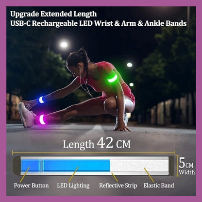 2-Pack USB-C Rechargeable LED Reflective Safety Armbands (Colors Vary)