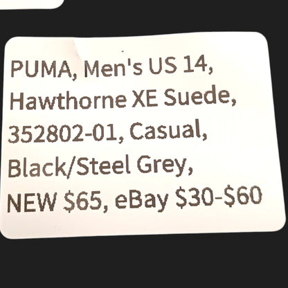 Puma Hawthorne XE Suede Black Steel Grey Men's Size 14 Casual Mid Shoes 352802-01