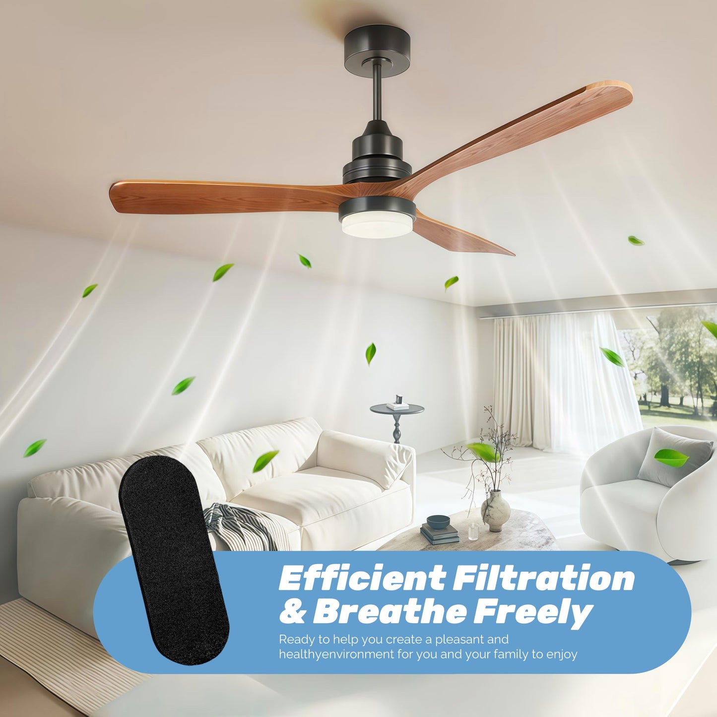 Ceiling Fan Air Purifier Filters - 3 Pack with Adhesive Strips
