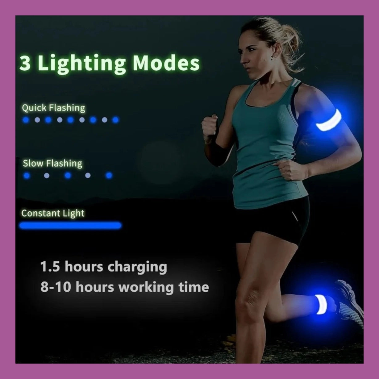 2-Pack USB-C Rechargeable LED Reflective Safety Armbands (Colors Vary)